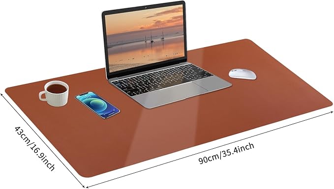 Bloss Brown Leather Desk Pad Protector, Office Desk Mat, Large Mouse Pad, Non-Slip PU Leather Desk Blotter, Laptop Desk Pad, Waterproof Desk Writing Pad for Office and Home (,35.4" x 17")