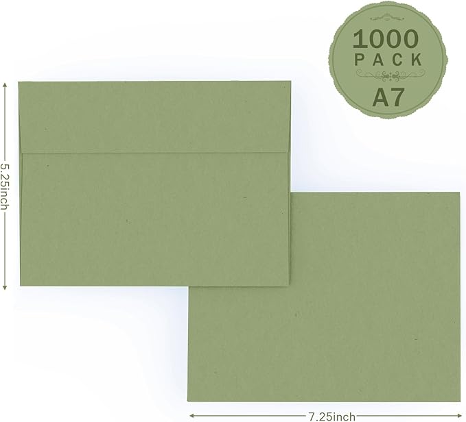 A7 Sage Green Envelopes 100 Pack, Goefun 5x7 Self Seal Printable Envelopes for Invitation, 5x7 Gift Cards, Birthday, Baby Shower, 5.25 x 7.25 in, 120GSM