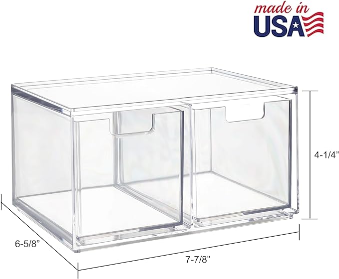 STORi Chloe Space-Saving Clear Drawer Organizer (4 Tall Drawers) Sort Office, Kitchen, Beauty Supplies, Makeup, Pens, Jewelry, Stationary, Made in USA