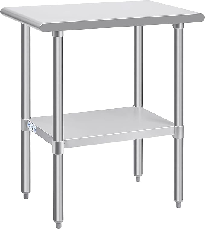 Hally Stainless Steel Table for Prep & Work 30 x 18 Inches, NSF Commercial Heavy Duty Table with Undershelf and Galvanized Legs for Restaurant, Home and Hotel