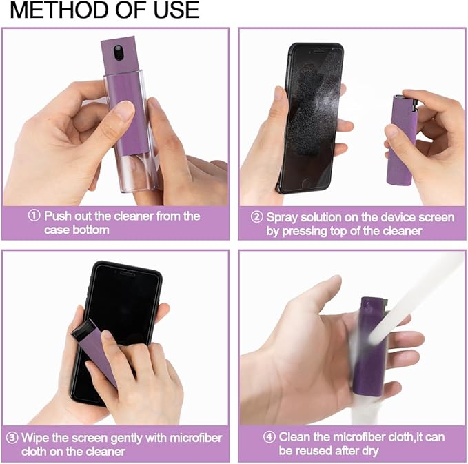 Screen Cleaner Touchscreen Mist Spray, walrfid Cleaning Kit for Electronic Smart Phone TV, Laptop, Computer LCD Flat Screens, Eyeglasses, Compatible with iPhone iPad MacBook Pro - Lightpurple