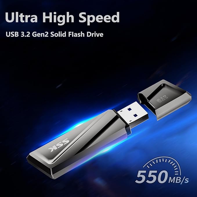SSK 1TB USB Flash Drive 550MB/s USB3.2 Gen2 SSD Thumb Drive Fast Transfer Speed Externel Solid State Drive with USB C Adapter USB-C Memory Stick for Type-C Smartphone,MacBook/Pro/Air Laptop and More