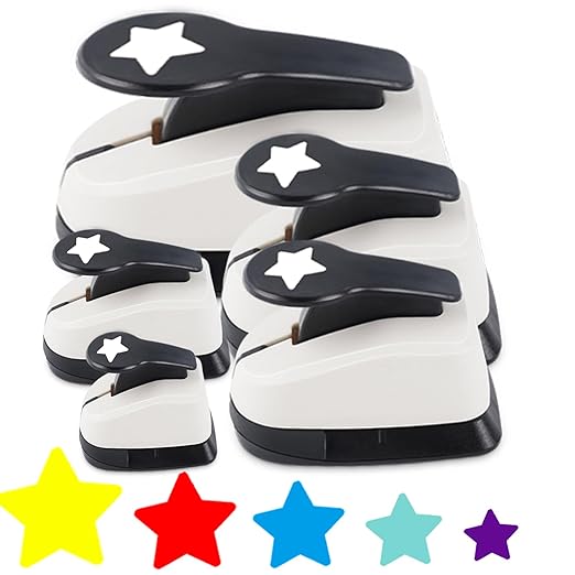 Star Hole Punch, Star Punches for Paper Crafts, Stars Paper Puncher Shape, 1 inch Stars Punch for Crafting, Large Hole Puncher, Scrapbook Punches 2 in, 1.5 in, 1 in, 5/8 in, 3/8 in - 5 Pcs