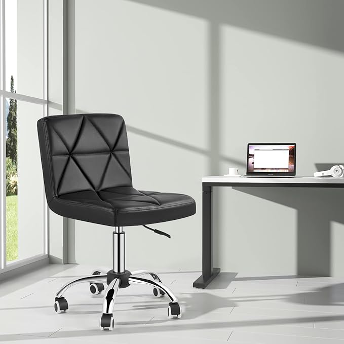 COSVALVE Armless Desk Chair, Mid Back 360 Degree Swivel Office Chair, Height Adjustable Executive Conference Task Chair with Rolling Wheels and Diamond Pattern, for Home Computer Barber, Black