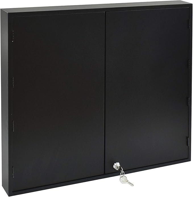 Acrimet Key Cabinet Organizer 64 Positions with Lock (Wall Mount) (64 Smoke Tags Included) (Black Cabinet)