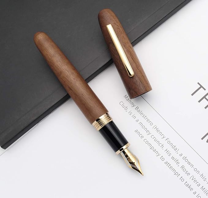 JINHAO 9056 Natural Wood Fountain Pen Handmade Ink Pen (Peach Wood, Medium Nib 0.7mm)