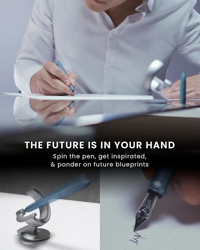 novium Hoverpen Future Edition - Luxury Fountain Pen & Rollerball Pen All-In Gift Box, Fine Nib, Futuristic Aesthetic, Aerospace Metal Made, Free Spinning Executive Pen, Mens Gifts Ideas (Mist Blue)