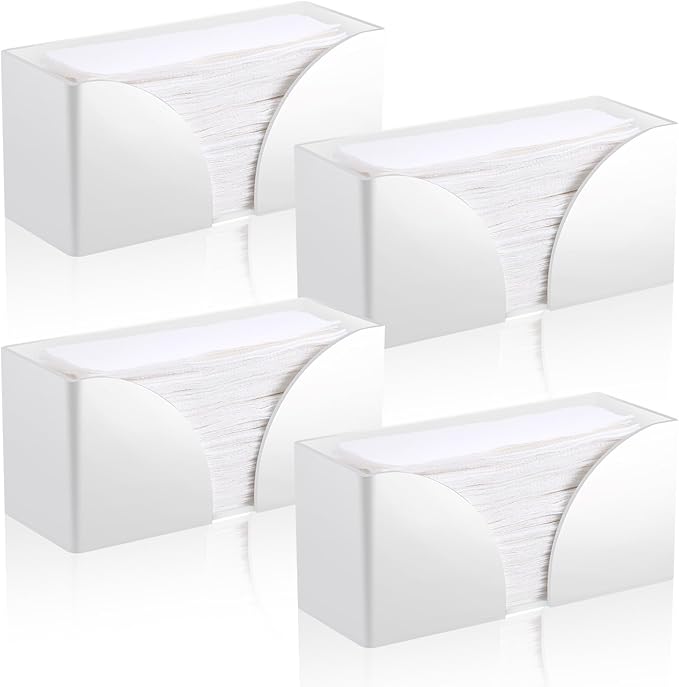 4Pack White Paper Towel Dispenser Countertop Acrylic Paper Towel Holder for Bathroom Folded Paper Towel Dispenser Clear Trifold Napkin Holder for Z-fold, C-fold, MultiFold Trifold