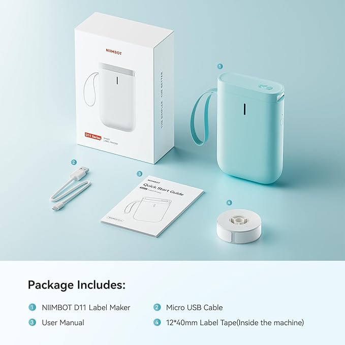 NIIMBOT Label Maker Machine D11 Label Printer Portable Wireless Connection Multiple Templates Available for Phone Easy to Use Office Home Organization USB Rechargeable