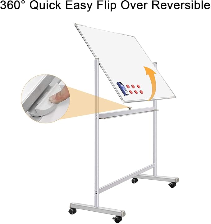 H-Qprobd Rolling Whiteboard with Stand 48"x36" Double-Sided Mobile Magnetic Dry Erase Board on Wheels for Home, Office & School