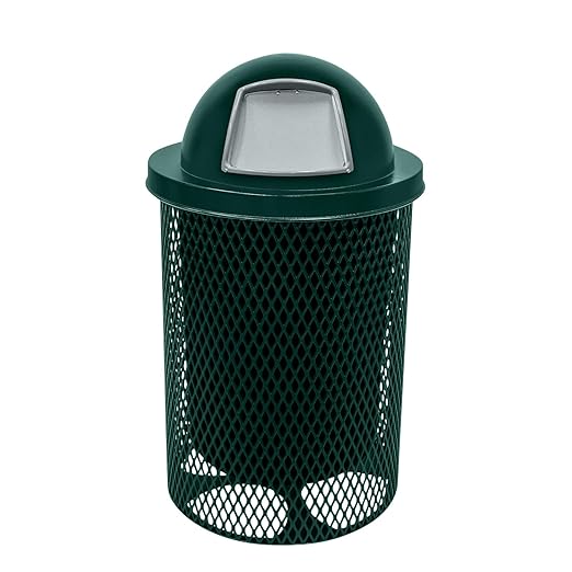 RDT-DGRN Heavy Duty 32 Gallon Round Trash Receptacle, Liner Included, Dark Green with Black Dome, Made in America