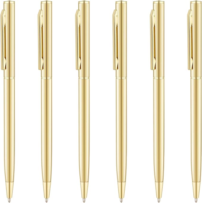 Unibene 6 Pack Gold Slim Ballpoint Pens Black ink Medium Point(1 mm), Nice Gift for Wedding Business Office Students Teachers Christmas