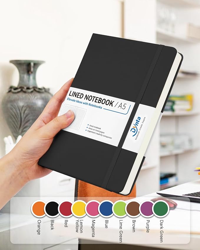 Hardcover Journal Notebooks, 10 Packs A5 Lined Journals Bulk for Writing 200 Pages/100Sheets, 8.4 x 5.8 inch, Classic Ruled Notebook for Work/Travel/College/Note Taking(Black)