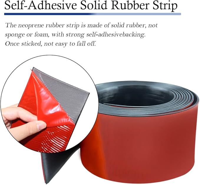 Neoprene Rubber Strips Self Adhesive Solid Rubber Sheets, Rolls & Strips for DIY Gaskets Crafts Pads Seals Warehouse Flooring Rubber Strip with Adhesive Backing (3” Wide x 1/16" Thick x 10' Long)