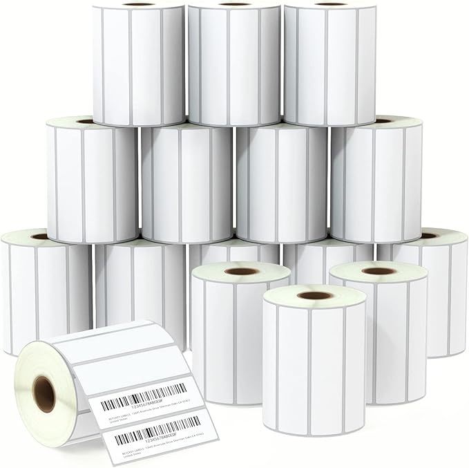 BETCKEY - 4" x 1" (102 mm x 25 mm) Multipurpose Labels Compatible with Zebra & Rollo Label Printer,Premium Adhesive & Perforated [16 Rolls, 22000 Labels]