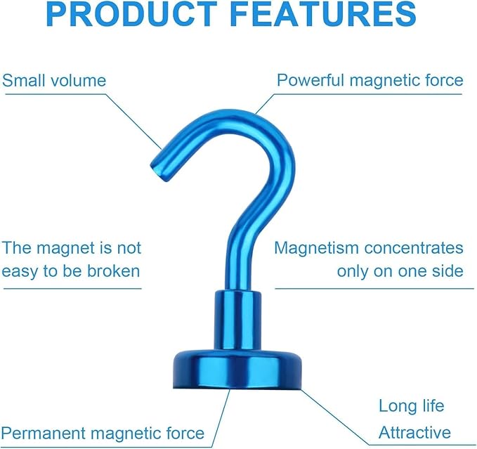 DIYMAG Blue Magnetic Hooks, 150 LB Heavy Duty Strong Magnets with Hooks, Strong Rare Earth Neodymium Magnet Magnetic Hooks for Cruise Cabins Cruise Ship Essentials 20 Packs