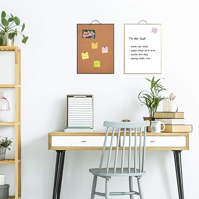 Small Whiteboard Cork-Board Combination for Wall - 24" x 16" Portable Aluminum Frame Magnetic Dry Erse Board with Holder, 1 Pack Mini Bulletin Cork Board & 1 Pack Whiteboard for School, Office, Home