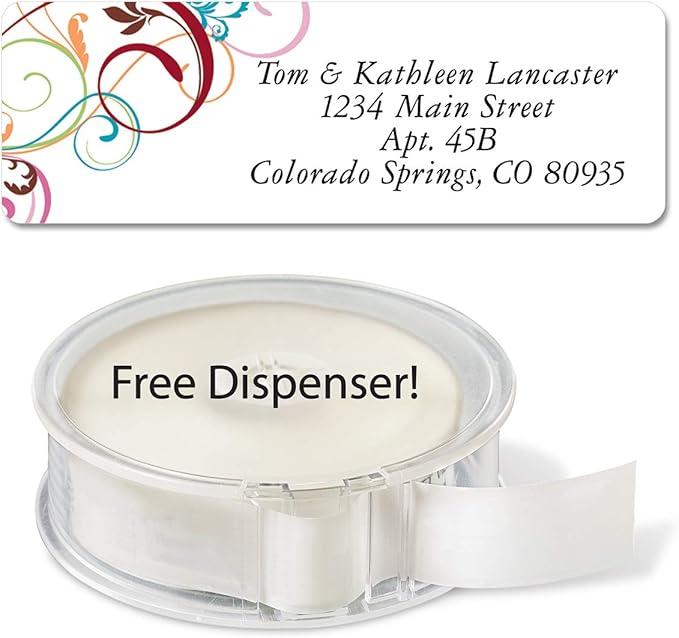 Colorful Images Fantasia Rolled Personalized Return Address Mailing Labels with Dispenser, Customize with Name & Shipping Address, 500 ¾” x 2½” Self Adhesive, Easy Peel Label Roll