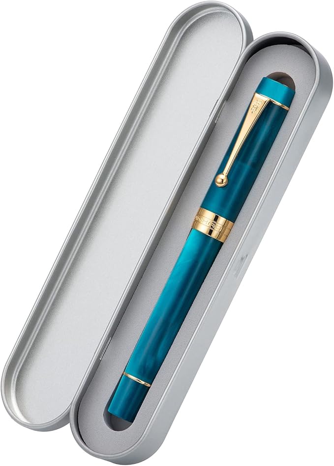 Jinhao 100 Fountain Pen Celluloid Classic Style, #6 Nib Smooth Writing Instrument with Refillable Converter and Pen Case Set