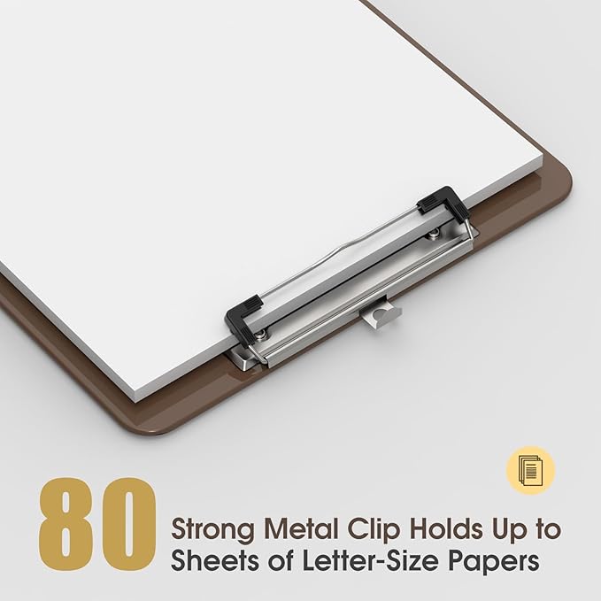 Plastic Clipboards, A4 Brown Clip Board 8.5x11 for Classroom, Students, Kid, Woman, Size 9" x 12.5" with Low Profile Clip, Office & School Supply