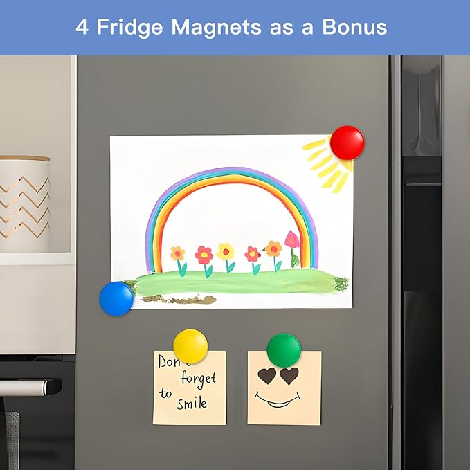 Magnetic Fridge Whiteboard Set: Dry Erase White Board (12X8"), Magnets (Bonus), Markers & Erasers