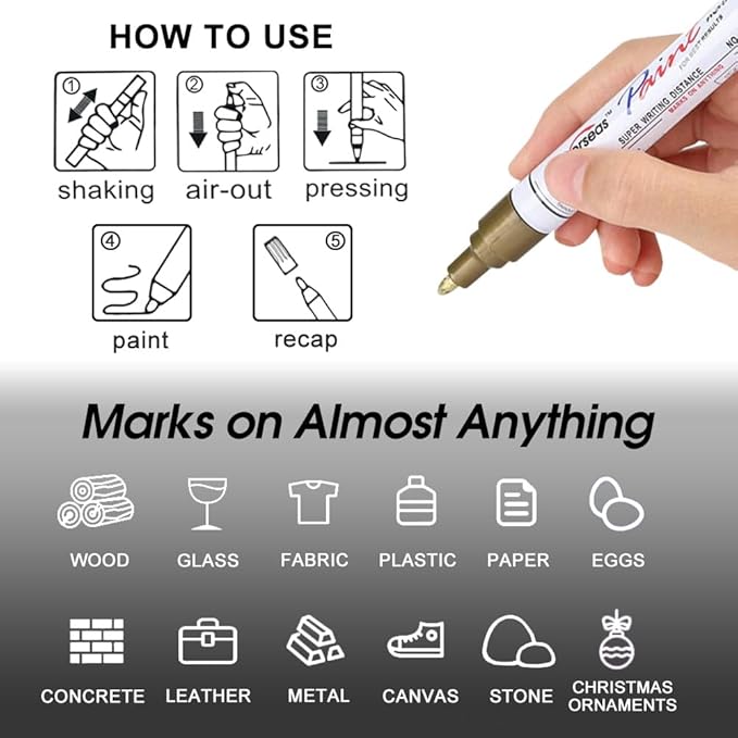 Overseas Permanent Paint Pens White Markers - 2 Pack Single color Oil Based Paint Markers, Medium Tip, Quick Drying and Waterproof Marker Pen for Metal, Rock, Wood, Plastic, Canvas, Rubber, Glass