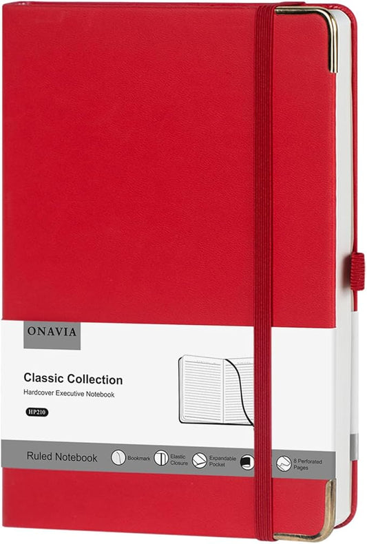 A5 Lined Journal Notebook - 100 GSM Thick Paper, Hardcover Journaling Notebook for Writing, Work, Travel, School, College Ruled Journal for Women and Men, PU Leather Note Book, 5.5”x8.3”- Red