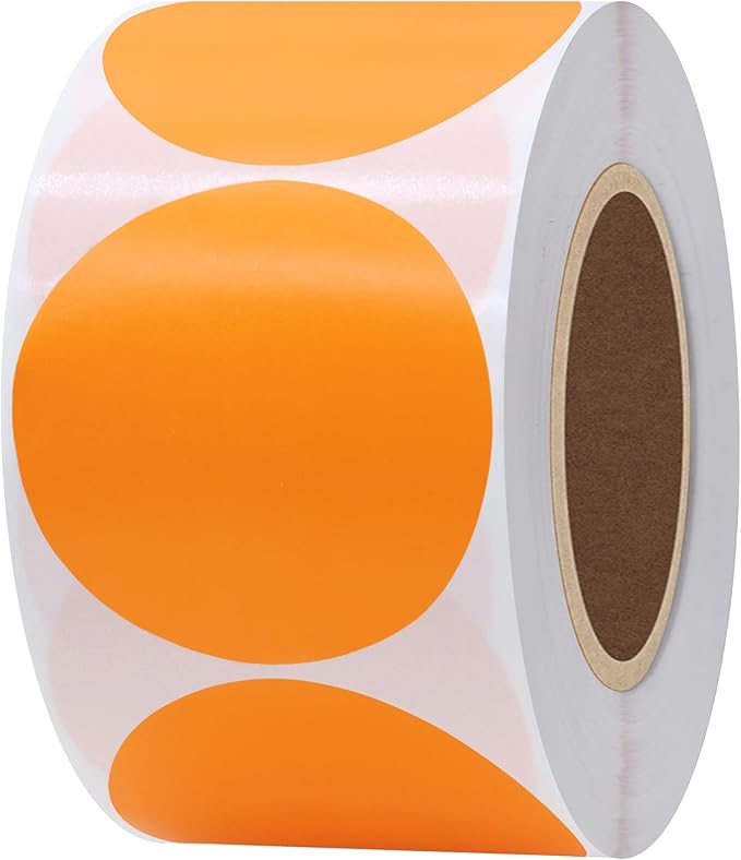 Hybsk 2 inch Circle Color Direct Thermal Stickers Shipping Labels for Barcodes,Name Tag,DIY Logo Design,QR Code,Inventory– Compatible with Zebra,Rollo,Munbyn,and More-750 pcs (2 inch,Orange)