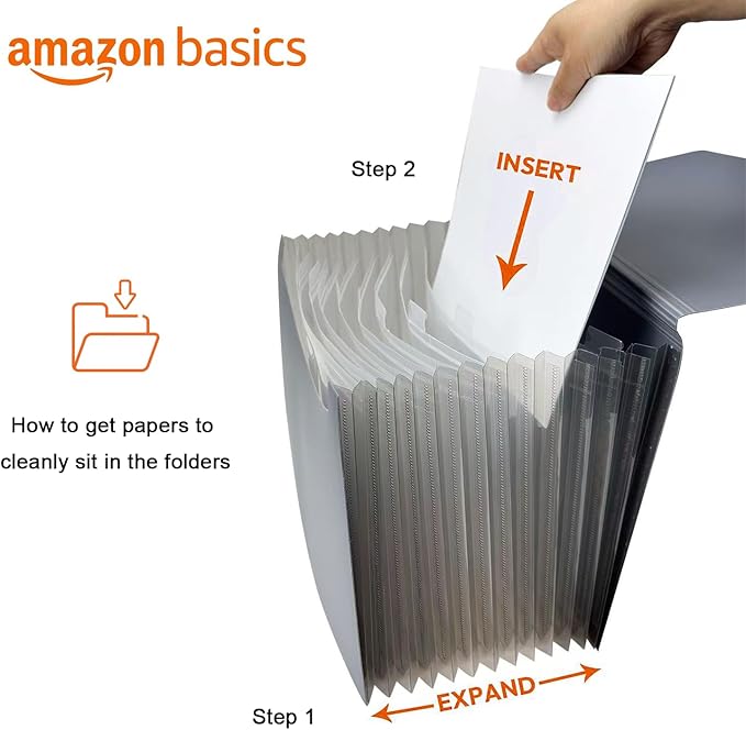 Amazon Basics Expanding Organizer File Folder, Letter Size - Black, 1-Pack