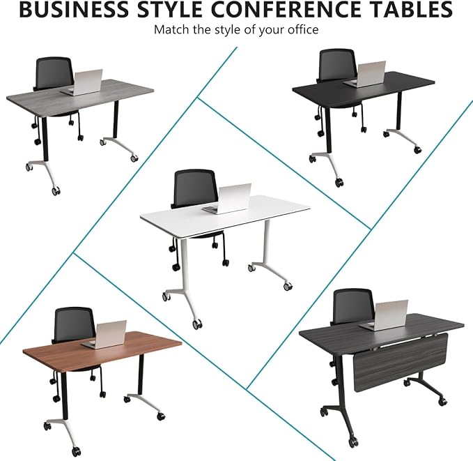 Conference Room Table, Folding Conference Tables,Thicken Grey Tabletop,Flip Top Wooden Seminar Meeting Room Table for Conference Room Offices (6, Black, 55.1”)