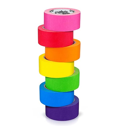 Colored Masking Tape – 7 Roll Multi Pack – 210 Feet x 1 Inch of Colorful Craft Tape for Arts & Crafts, Labeling and Color-Coding