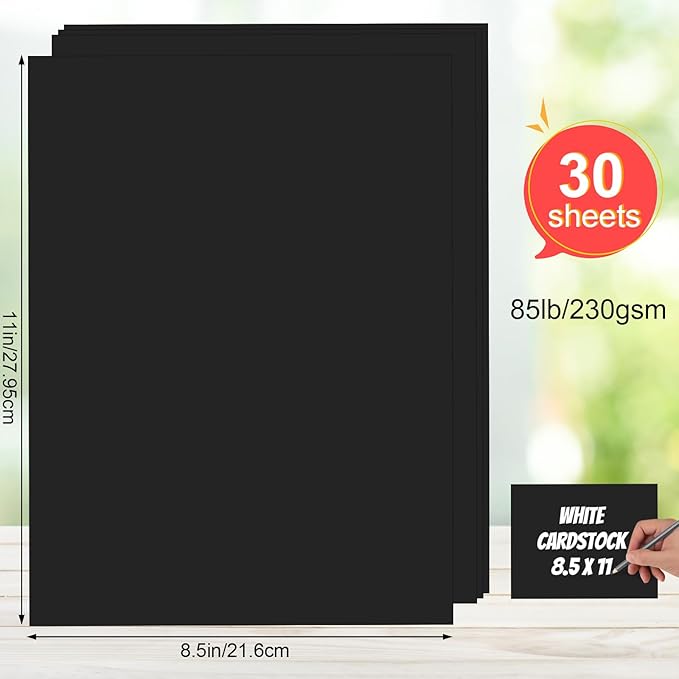 Joyberg Black Cardstock 8.5 x 11, 230gsm Cover Cardstock Paper, 85 Lb Heavy Card Stock for Printer, Card Stock Paper for Invitations, Scrapbooking, Crafts, Diy Cards, Decoration, Drawing (30 Sheets)