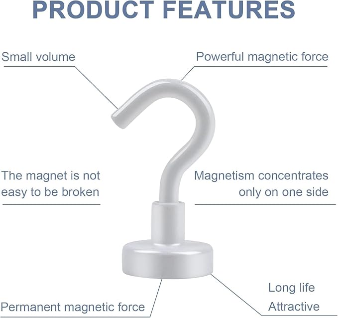 DIYMAG Magnetic Hooks, 30Lbs Strong Heavy Duty Cruise Magnet S-Hooks for Classroom, Fridge, Hanging, Cabins, Grill, Kitchen, Garage, Workplace and Office etc, (20 Pack-White)