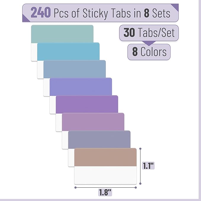 Mr. Pen- Sticky Index Tabs, 240 Pcs, Colorful Sticky Tabs for Notebooks, Page Markers, Page Tabs for Binders, Page Tabs Sticky Tabs for Books, Notebook Tabs, Book Sticky Tabs for Notebooks