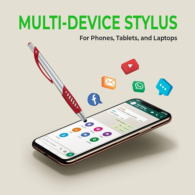 Personalized Pens With Custom Logo or Text-300 Pack Bulk-for Businesses, Parties, and Events, 2 in 1 Ballpoint Pen & Capacitive Stylus for Touchscreen Devices, Click Action, Black Ink, Purple