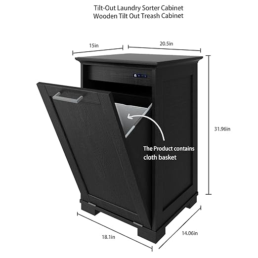 OLD CAPTAIN Wooden Tilt Out Trash Cabinet, Wooden Kitchen Garbage Can Free Standing Holder, Black Finish…