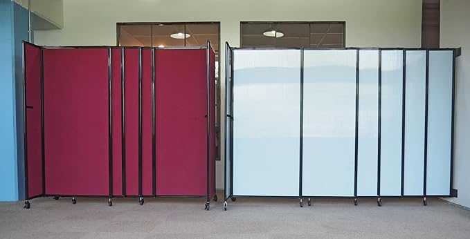 Wall-Mounted Sliding StraightWall Room Divider | Adjustable Widths | Locking Wheels | Room Separator | Up to 19'9" Wide x 6'10" Tall Latte Fabric Panels