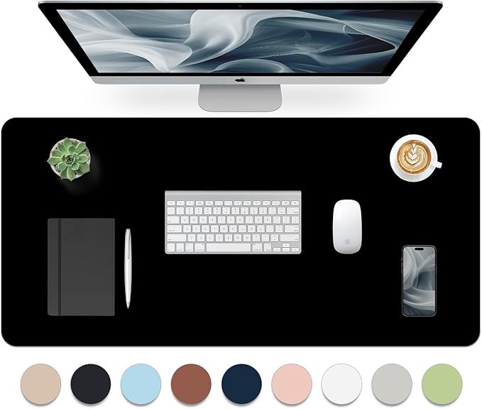Bloss Black Leather Desk Pad, Large Mouse Pad 35.4×17 Inches, Waterproof Office Desk Mat, Non-Slip Desk Pad Protector, Leather Desk Blotter for Home Office Essentials