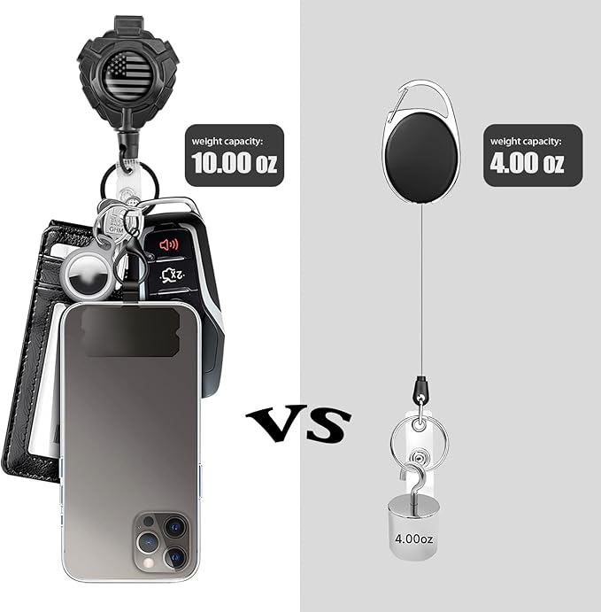 bolimoss 2 Pack Retractable Keychain with Belt Clip, Heavy Duty 360° Swivel Carabiner Key Chains, Impact Resistance ID Badge Reels with 31.5” Wire Rope and Key Ring, Up to 10 oz (US Flag