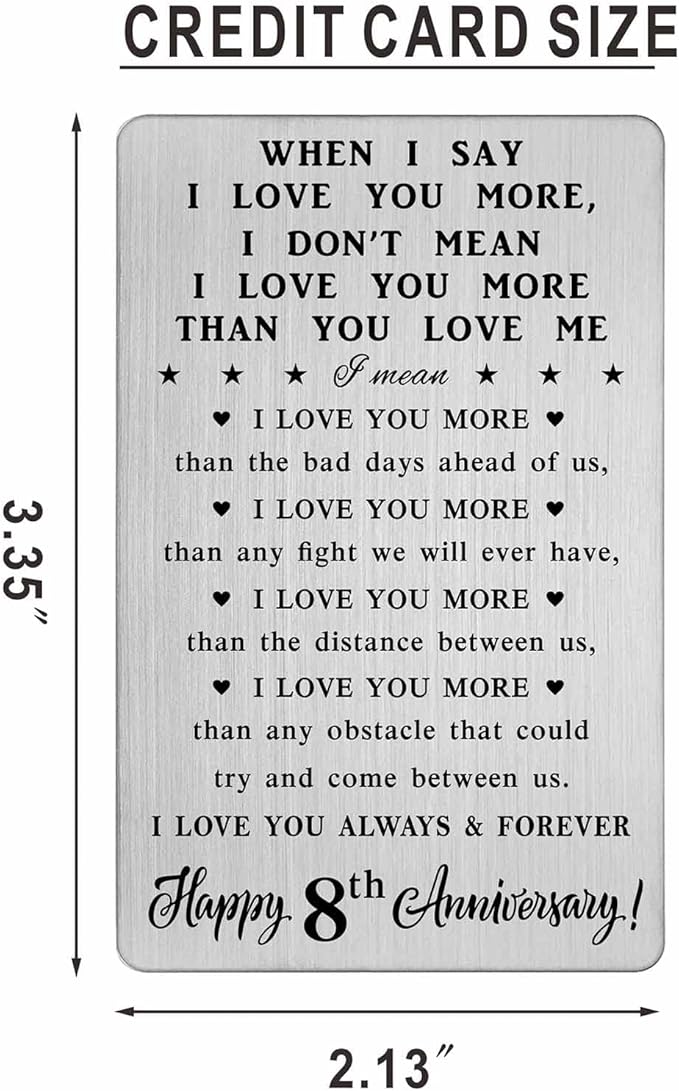 CPLJW 8 Year yr Anniversary Card Gifts for Him Her - 8th Wedding Anniversary Wallet Card Gifts for Men Women