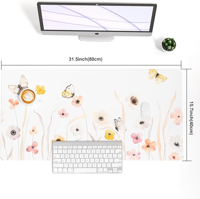 Colorful Star Large Desk Mat, Watercolor Floral Mouse PadOffice Supplies, Waterproof PU Leather Gaming Mousepad for Women Girls, Butterflies Desk Pad Home Office Decor Desk Accessories 31.5" x 15.7"