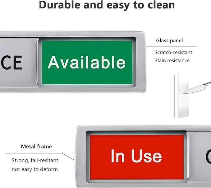 In Use/Available Sign,Non-Scratch Magnetic Privacy Sliding Door Signs Tells Whether Office Conference Room Vacant or Occupied, Silver
