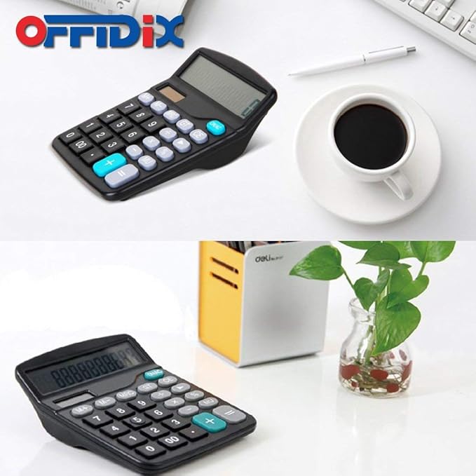 OFFDIX Office Desktop Calculator, Solar and Battery Dual Power Electronic Calculator Portable 12 Digit Large LCD Display Calculator