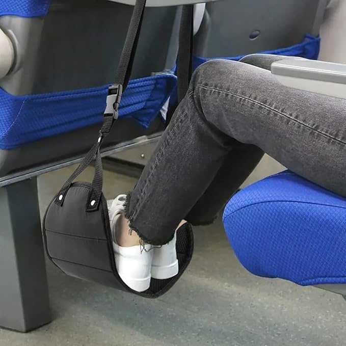 2pcs Airplane Foot Hammock Airplane Foot Rest with Adjustable Height Desk Foot Hammock Travel Foot Rest Foot Sling for Airplane Travel Comfy Foot Hanger Airplane, Black