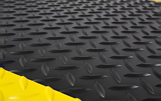 Wearwell 414.1516x2x12BYL Diamond-Plate SpongeCote UltraSoft Mat, 12' Length x 2' Width x 15/16" Thick, Black with Yellow
