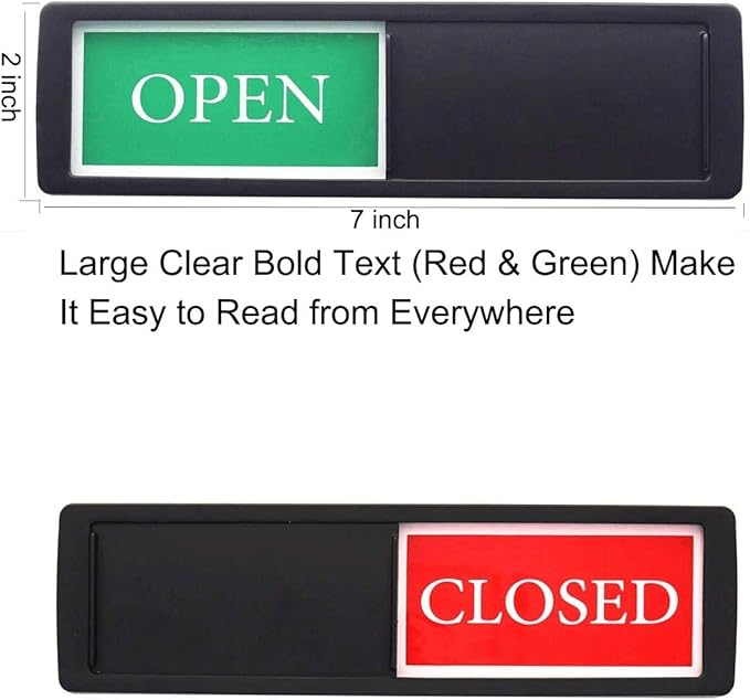 Open Closed Sign for Business Door, Open Signs privacy Slide Door Sign Indicator for Business Storefront, Restroom, Office Door, Wall, Window, Restaurants, Retail Salon Shops (Black)