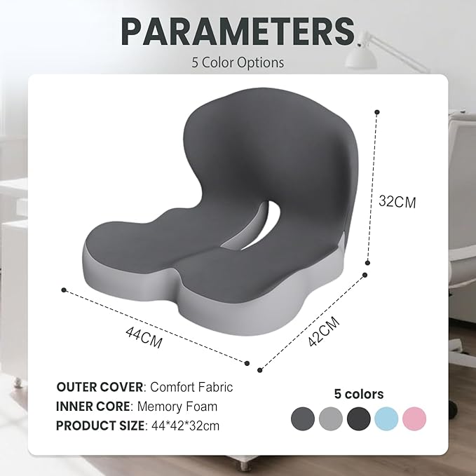 Back and Seat Cushion, 2025 New Ergonomic Non-Slip Memory Foam Seat Cushion with Back Support, L-Shaped Breathable Seat Cushions for Car, Office, Home (Light Gray)