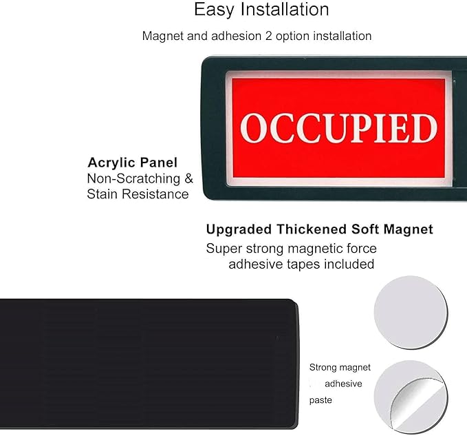 Vacant Occupied Office Sign, Occupied Sign for Bathroom Door, Privacy Sign for Home Restroom Conference Room, Occupied Vacant Sign for Restaurant Hotel Hospital, 7'' x 2'' - Black