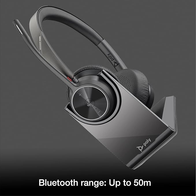 Poly Voyager 4320 UC Wireless Bluetooth Duo Headset (USB-A) Teams Version with Charge Stand - Global Teck Bundle with Microfiber Cloth - Deskphone, PC/Mac, Works with Zoom, RingCentral, 8x8, Vonage