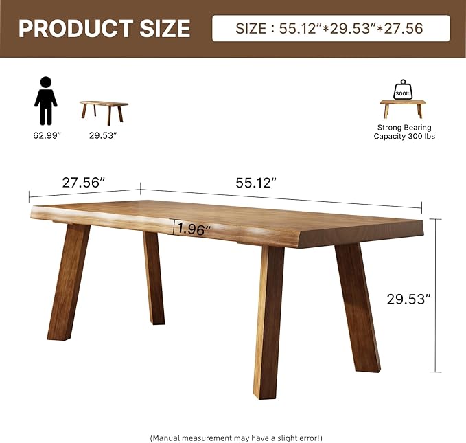 Solid Wood Desk 55 inches, Wood Computer Desk,Home Office Desk Wooden Rustic Writing Desk Modern Simple Design,Ideal for Study, Writing, Dining